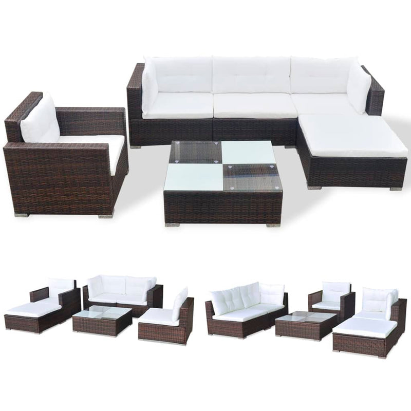 6 Piece Garden Lounge Set with Cushions Poly Rattan Brown Payday Deals