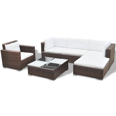 6 Piece Garden Lounge Set with Cushions Poly Rattan Brown Payday Deals