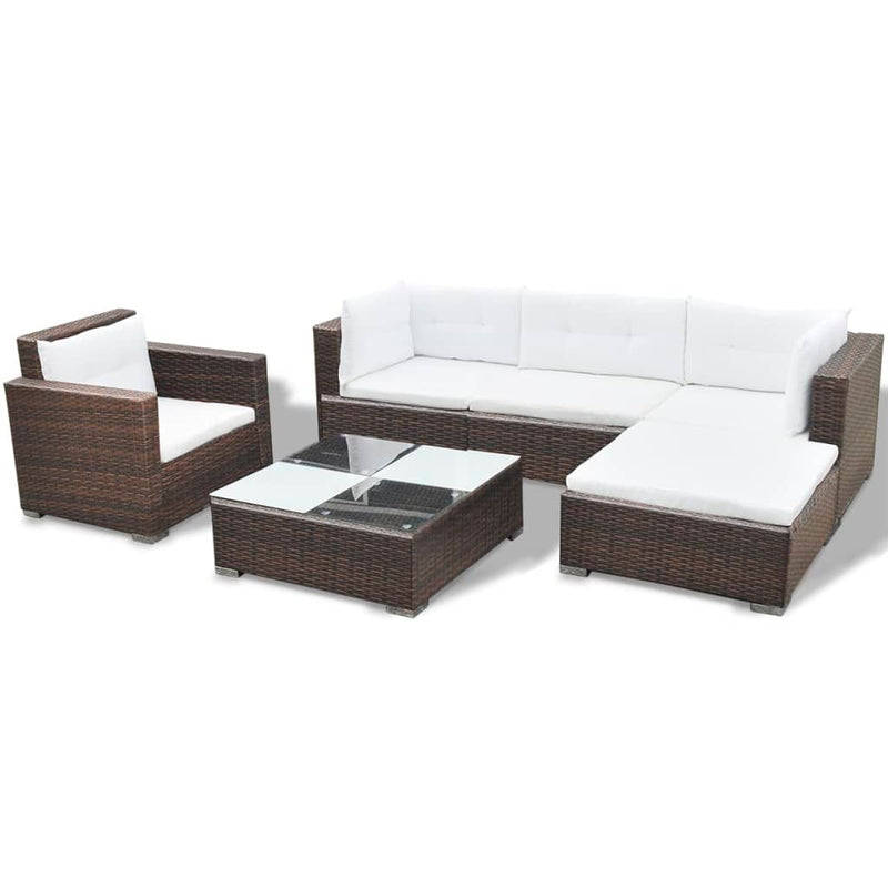 6 Piece Garden Lounge Set with Cushions Poly Rattan Brown Payday Deals