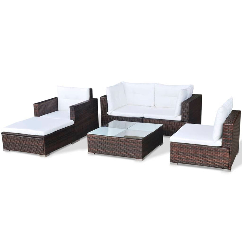 6 Piece Garden Lounge Set with Cushions Poly Rattan Brown Payday Deals