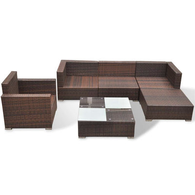 6 Piece Garden Lounge Set with Cushions Poly Rattan Brown Payday Deals