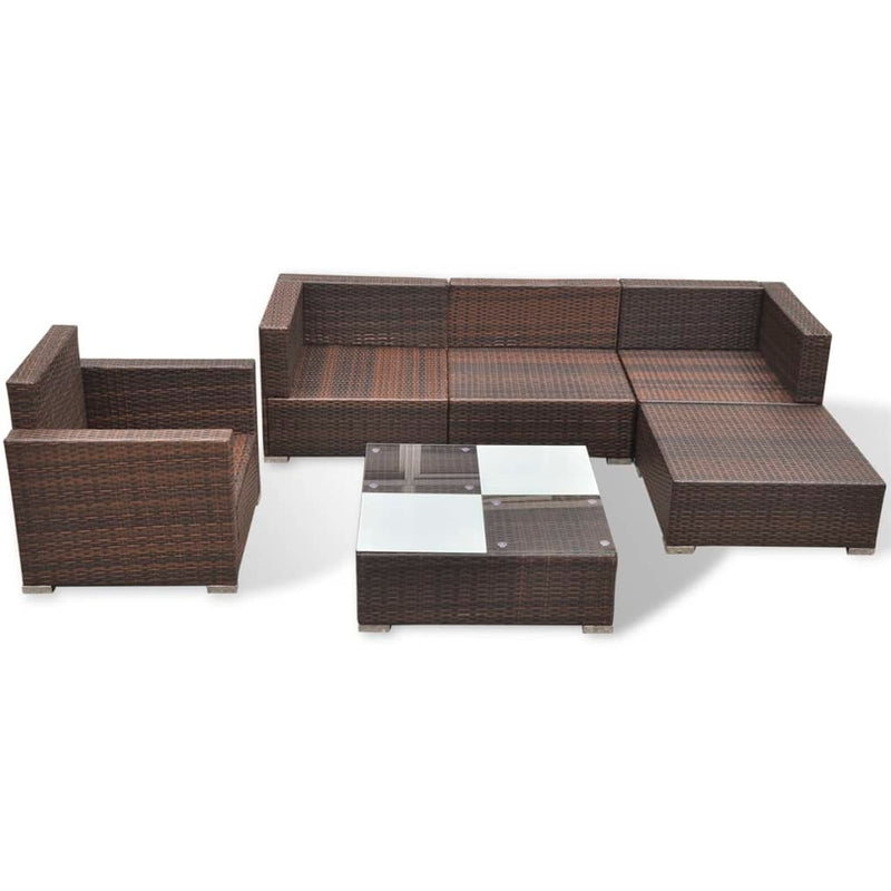 6 Piece Garden Lounge Set with Cushions Poly Rattan Brown Payday Deals