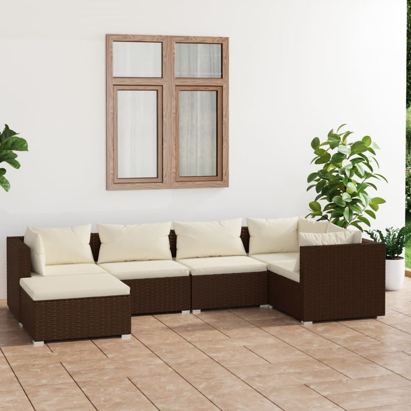 6 Piece Garden Lounge Set with Cushions Poly Rattan Brown Payday Deals