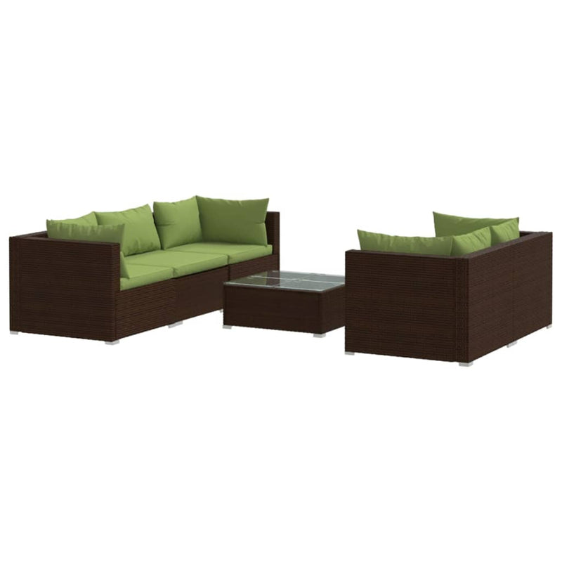 6 Piece Garden Lounge Set with Cushions Poly Rattan Brown Payday Deals