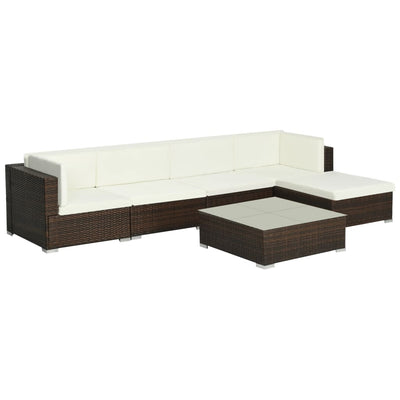6 Piece Garden Lounge Set with Cushions Poly Rattan Brown Payday Deals