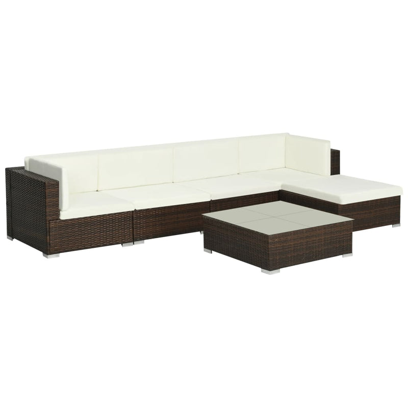 6 Piece Garden Lounge Set with Cushions Poly Rattan Brown Payday Deals