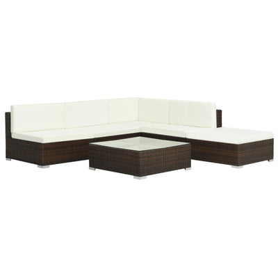 6 Piece Garden Lounge Set with Cushions Poly Rattan Brown Payday Deals