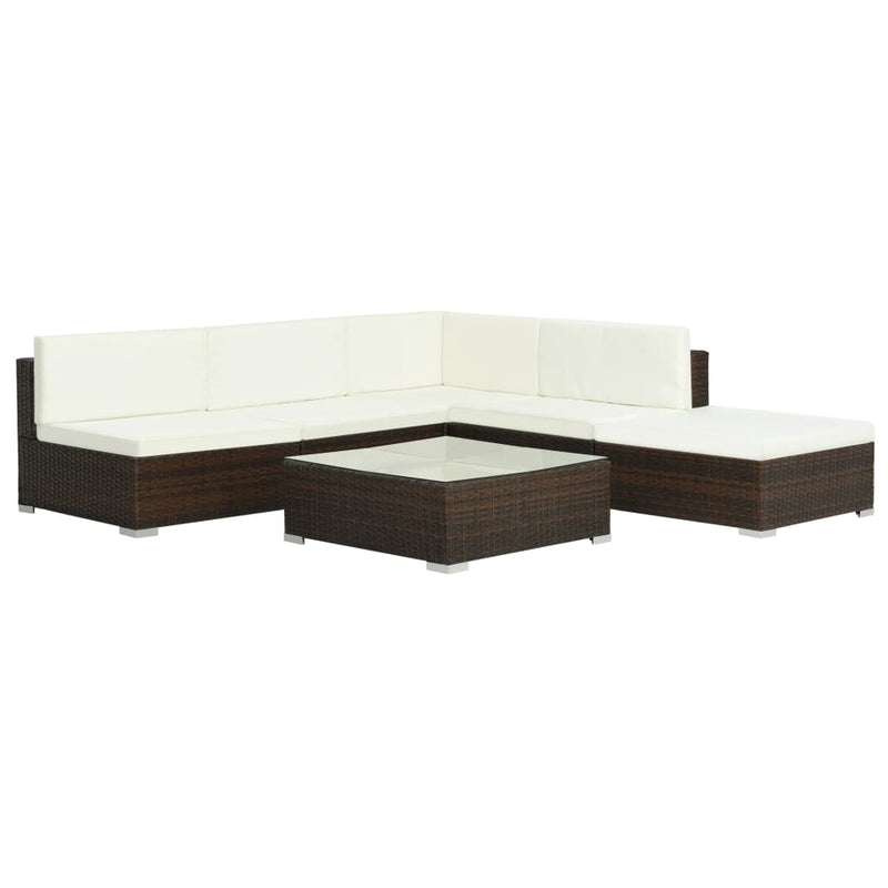 6 Piece Garden Lounge Set with Cushions Poly Rattan Brown Payday Deals