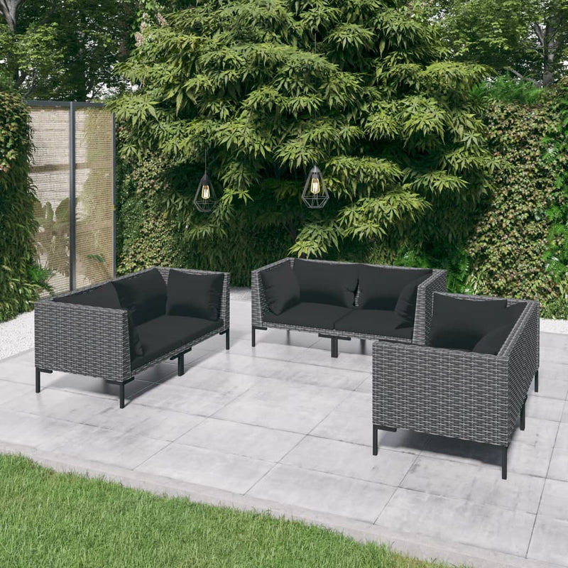 6 Piece Garden Lounge Set with Cushions Poly Rattan Dark Grey Payday Deals