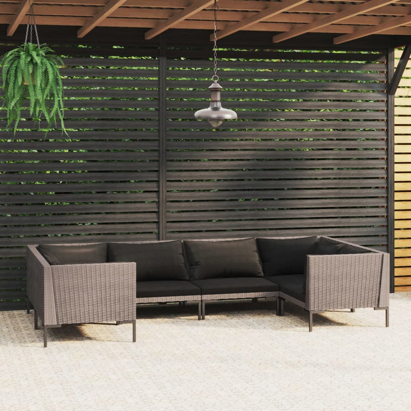 6 Piece Garden Lounge Set with Cushions Poly Rattan Dark Grey Payday Deals