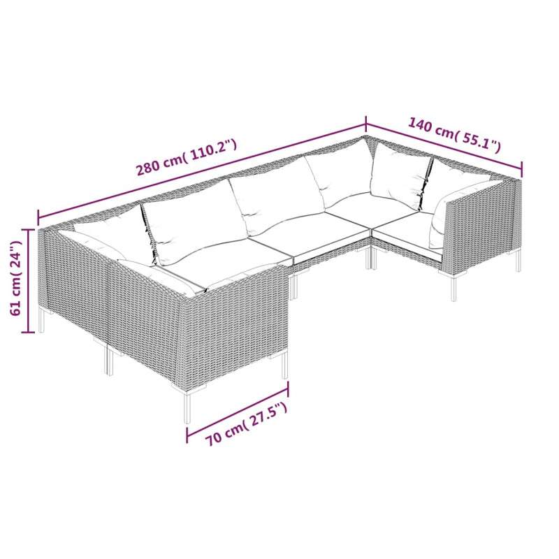 6 Piece Garden Lounge Set with Cushions Poly Rattan Dark Grey Payday Deals