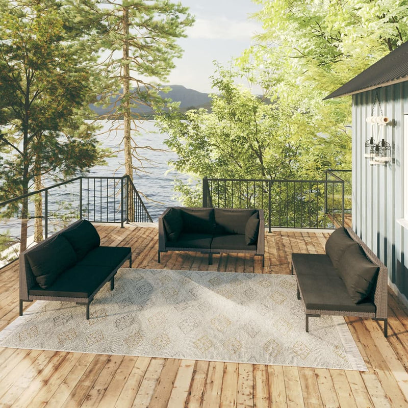 6 Piece Garden Lounge Set with Cushions Poly Rattan Dark Grey Payday Deals