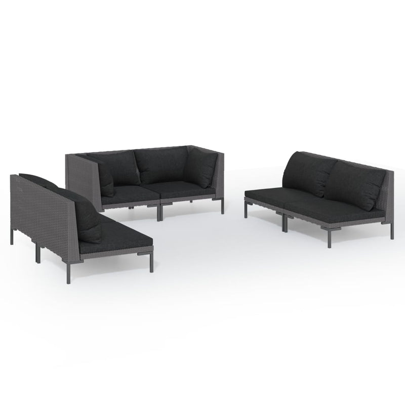 6 Piece Garden Lounge Set with Cushions Poly Rattan Dark Grey Payday Deals
