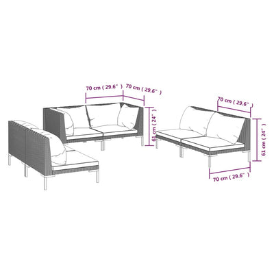 6 Piece Garden Lounge Set with Cushions Poly Rattan Dark Grey Payday Deals