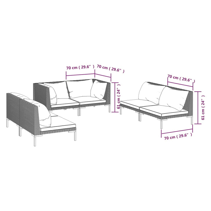 6 Piece Garden Lounge Set with Cushions Poly Rattan Dark Grey Payday Deals