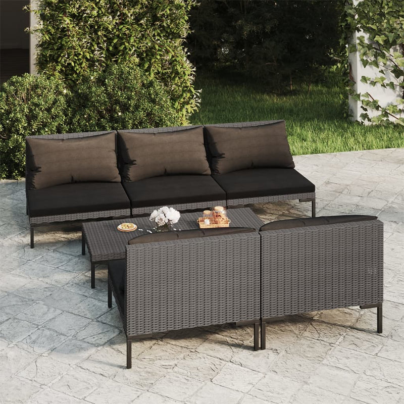 6 Piece Garden Lounge Set with Cushions Poly Rattan Dark Grey Payday Deals