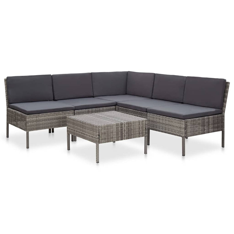 6 Piece Garden Lounge Set with Cushions Poly Rattan Grey Payday Deals