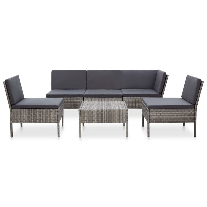 6 Piece Garden Lounge Set with Cushions Poly Rattan Grey Payday Deals