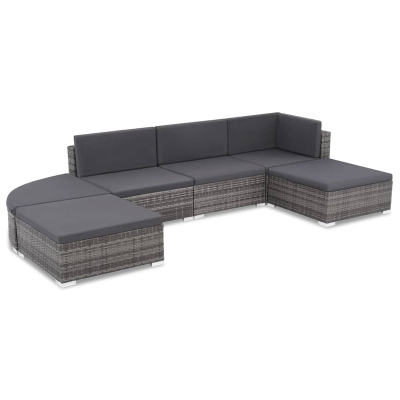 6 Piece Garden Lounge Set with Cushions Poly Rattan Grey Payday Deals