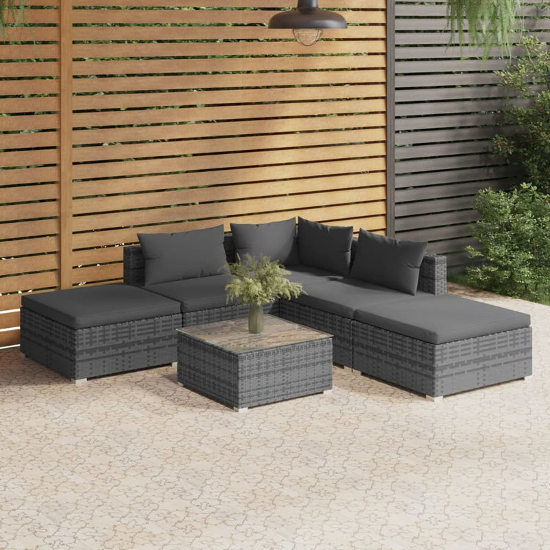 6 Piece Garden Lounge Set with Cushions Poly Rattan Grey Payday Deals