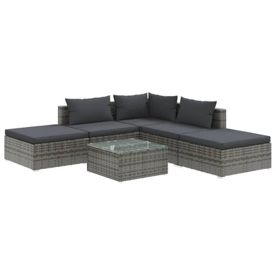 6 Piece Garden Lounge Set with Cushions Poly Rattan Grey Payday Deals