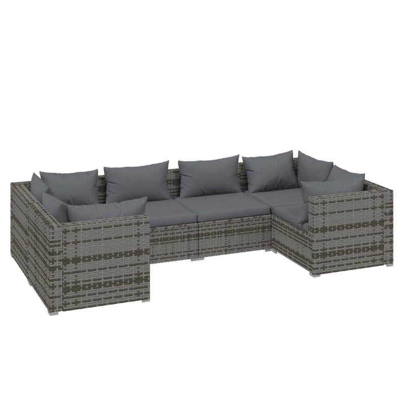 6 Piece Garden Lounge Set with Cushions Poly Rattan Grey Payday Deals