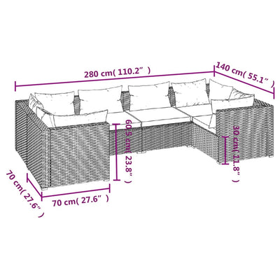 6 Piece Garden Lounge Set with Cushions Poly Rattan Grey Payday Deals