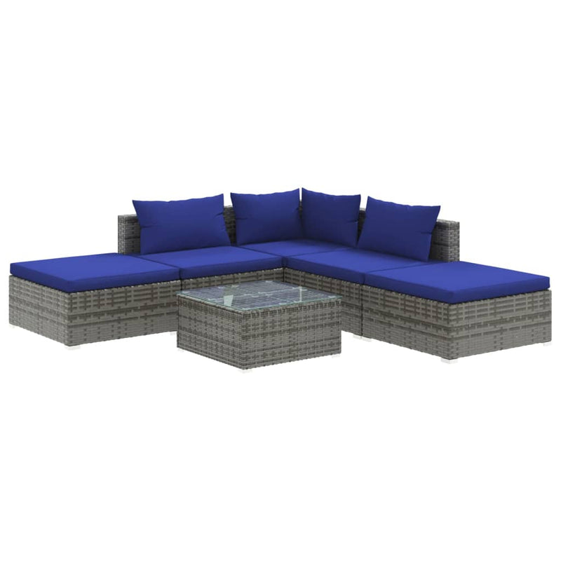 6 Piece Garden Lounge Set with Cushions Poly Rattan Grey Payday Deals