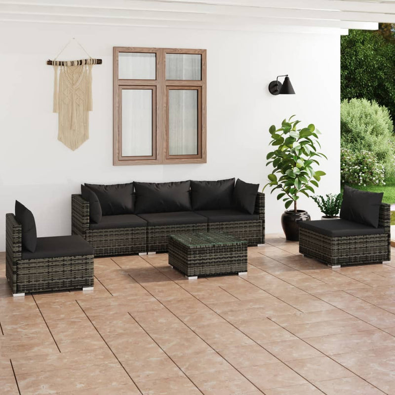 6 Piece Garden Lounge Set with Cushions Poly Rattan Grey Payday Deals