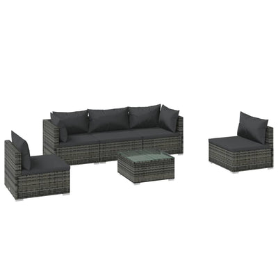6 Piece Garden Lounge Set with Cushions Poly Rattan Grey Payday Deals