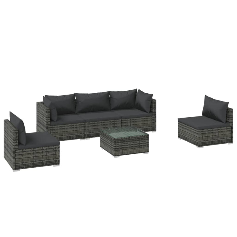 6 Piece Garden Lounge Set with Cushions Poly Rattan Grey Payday Deals