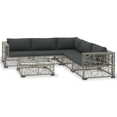 6 Piece Garden Lounge Set with Cushions Poly Rattan Grey Payday Deals