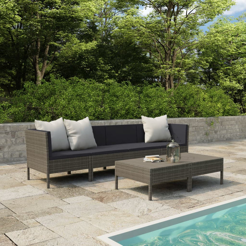 6 Piece Garden Lounge Set with Cushions Poly Rattan Grey Payday Deals