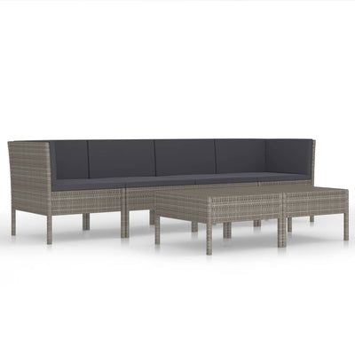 6 Piece Garden Lounge Set with Cushions Poly Rattan Grey Payday Deals