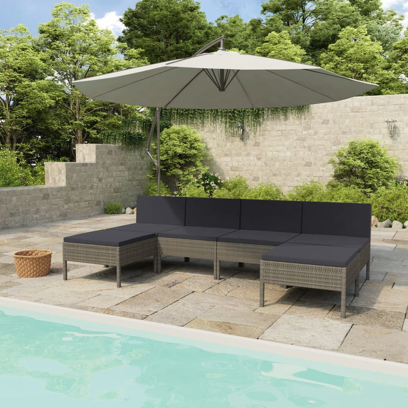 6 Piece Garden Lounge Set with Cushions Poly Rattan Grey Payday Deals