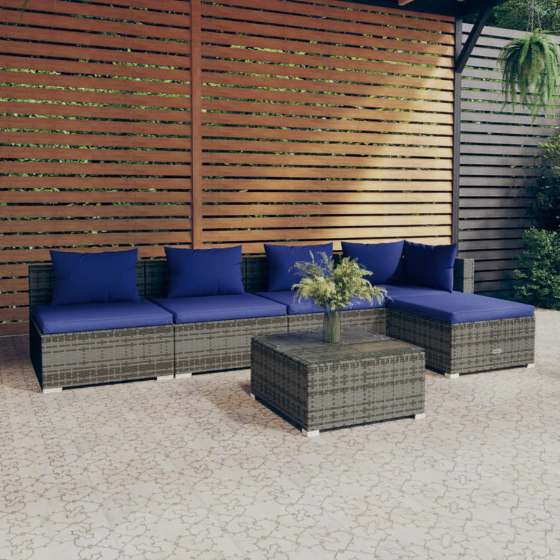 6 Piece Garden Lounge Set with Cushions Poly Rattan Grey Payday Deals