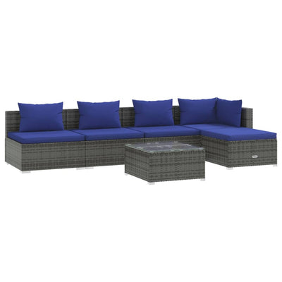 6 Piece Garden Lounge Set with Cushions Poly Rattan Grey Payday Deals