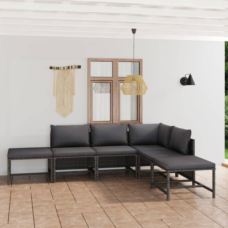 6 Piece Garden Lounge Set with Cushions Poly Rattan Grey Payday Deals