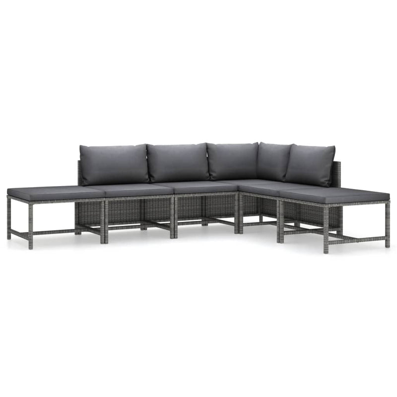 6 Piece Garden Lounge Set with Cushions Poly Rattan Grey Payday Deals