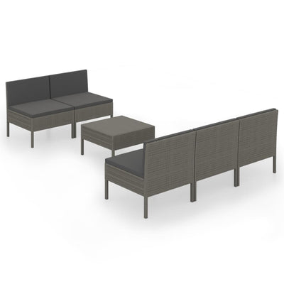 6 Piece Garden Lounge Set with Cushions Poly Rattan Grey Payday Deals