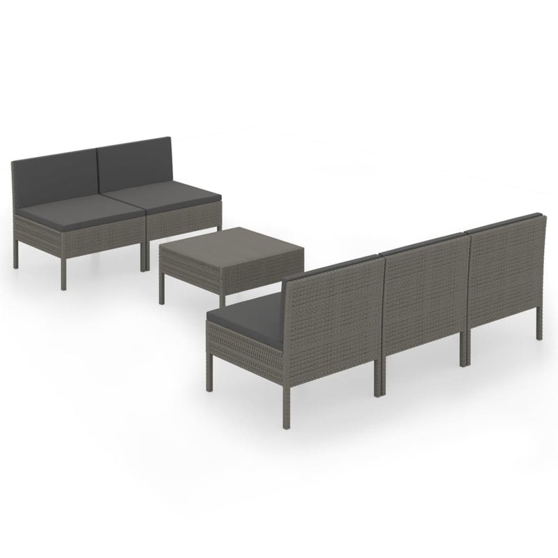 6 Piece Garden Lounge Set with Cushions Poly Rattan Grey Payday Deals