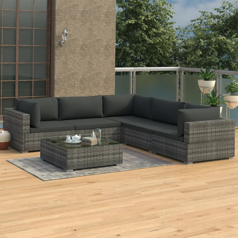 6 Piece Garden Lounge Set with Cushions Poly Rattan Grey Payday Deals