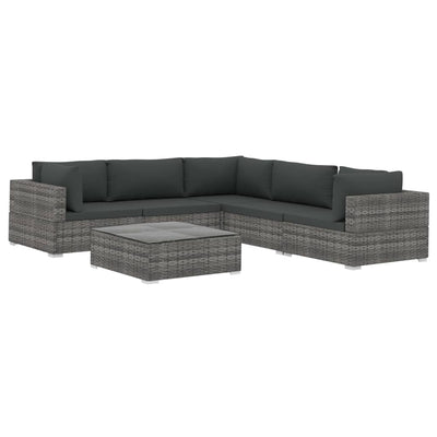 6 Piece Garden Lounge Set with Cushions Poly Rattan Grey Payday Deals
