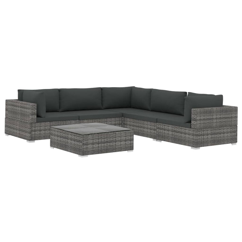 6 Piece Garden Lounge Set with Cushions Poly Rattan Grey Payday Deals