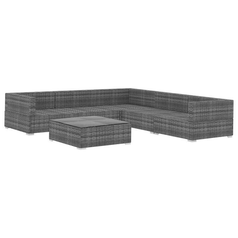 6 Piece Garden Lounge Set with Cushions Poly Rattan Grey Payday Deals