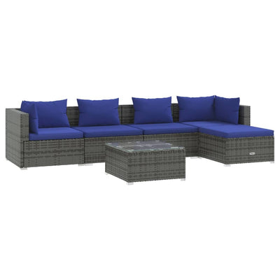 6 Piece Garden Lounge Set with Cushions Poly Rattan Grey Payday Deals