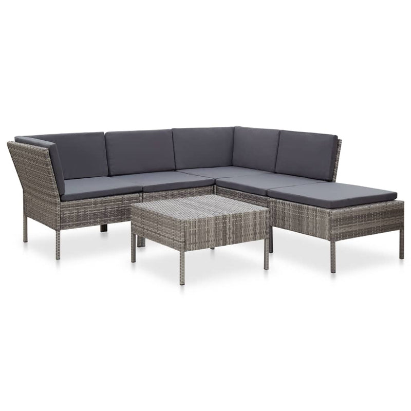 6 Piece Garden Lounge Set with Cushions Poly Rattan Grey Payday Deals
