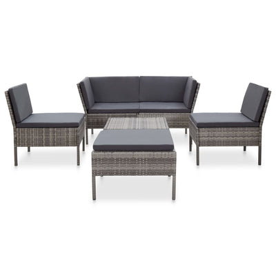 6 Piece Garden Lounge Set with Cushions Poly Rattan Grey Payday Deals