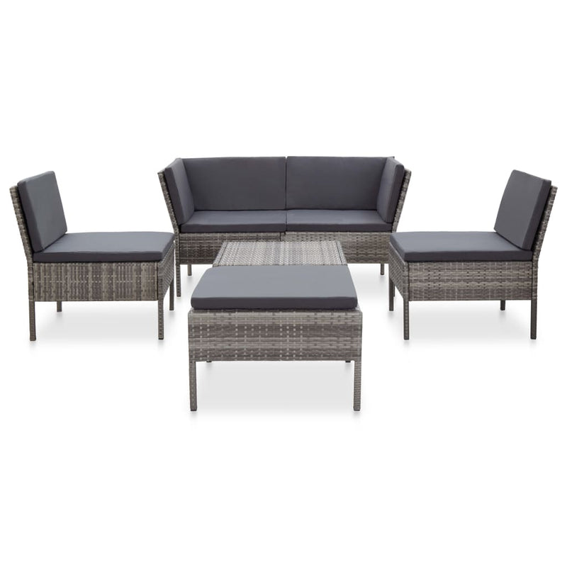 6 Piece Garden Lounge Set with Cushions Poly Rattan Grey Payday Deals