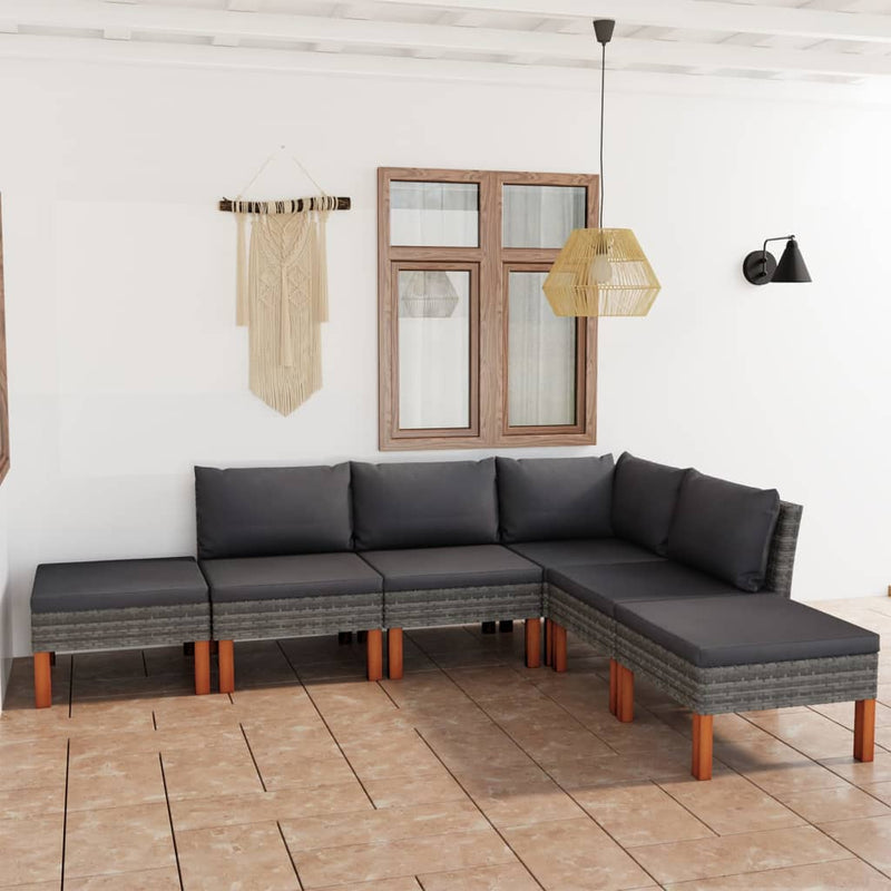 6 Piece Garden Lounge Set with Cushions Poly Rattan Grey Payday Deals